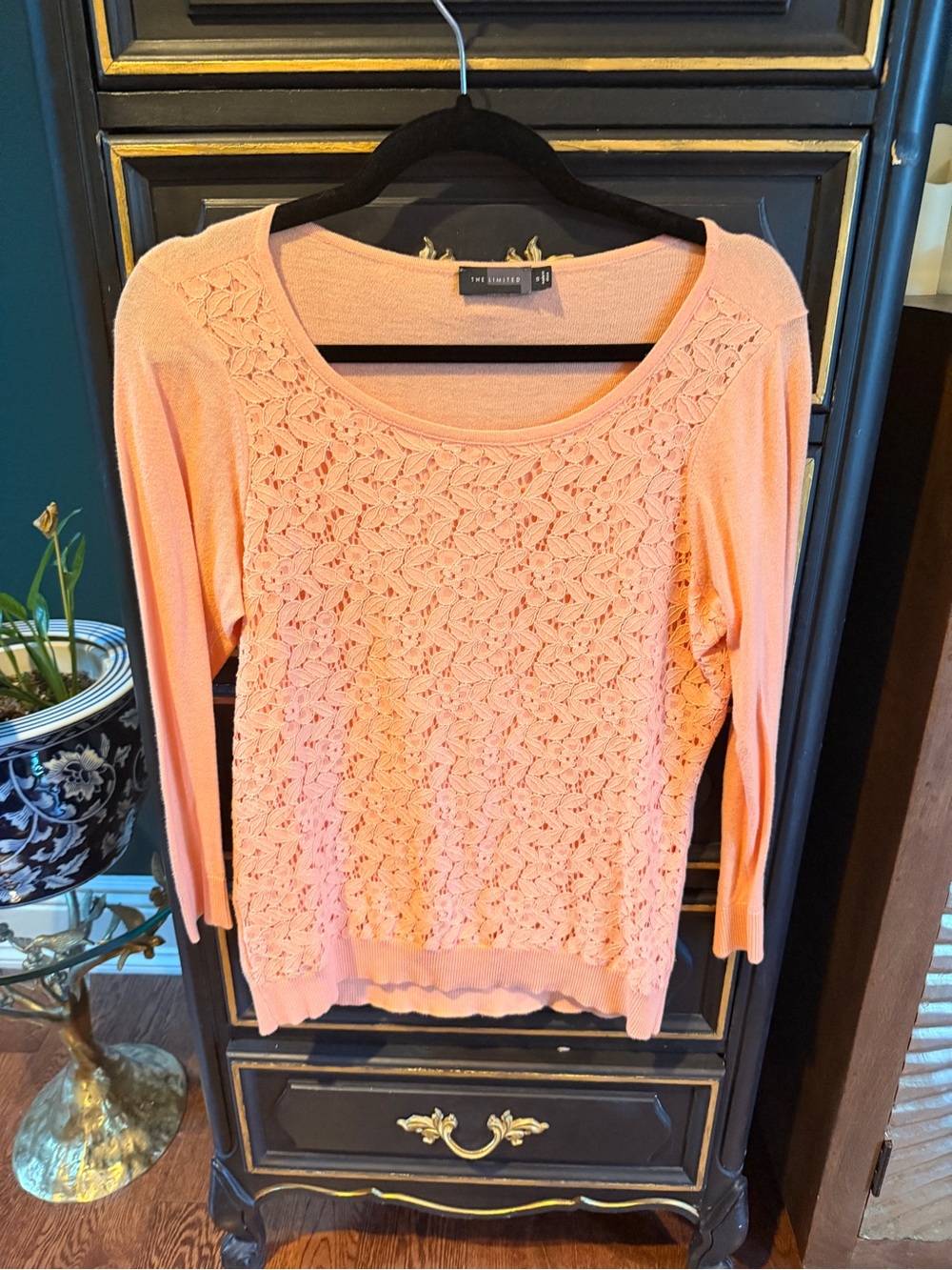 The Limited Peach Lace-Front Scoop Neck Sweater